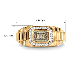 D'Joy Radiant Cut AAA Turkizite and Moissanite 1.90 ctw Men's Ring in 18K Vermeil Yellow Gold Over Sterling Silver (Size 10.0)