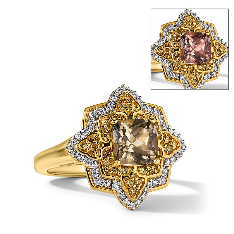 D'Joy AAA Turkizite and Multi Gemstone 2.30 ctw Luminious Bloom Ring in 18K Vermeil Yellow Gold Over Sterling Silver (Size 6.0)