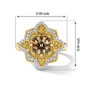 D'Joy AAA Turkizite and Multi Gemstone 2.30 ctw Luminious Bloom Ring in 18K Vermeil Yellow Gold Over Sterling Silver (Size 7.0)