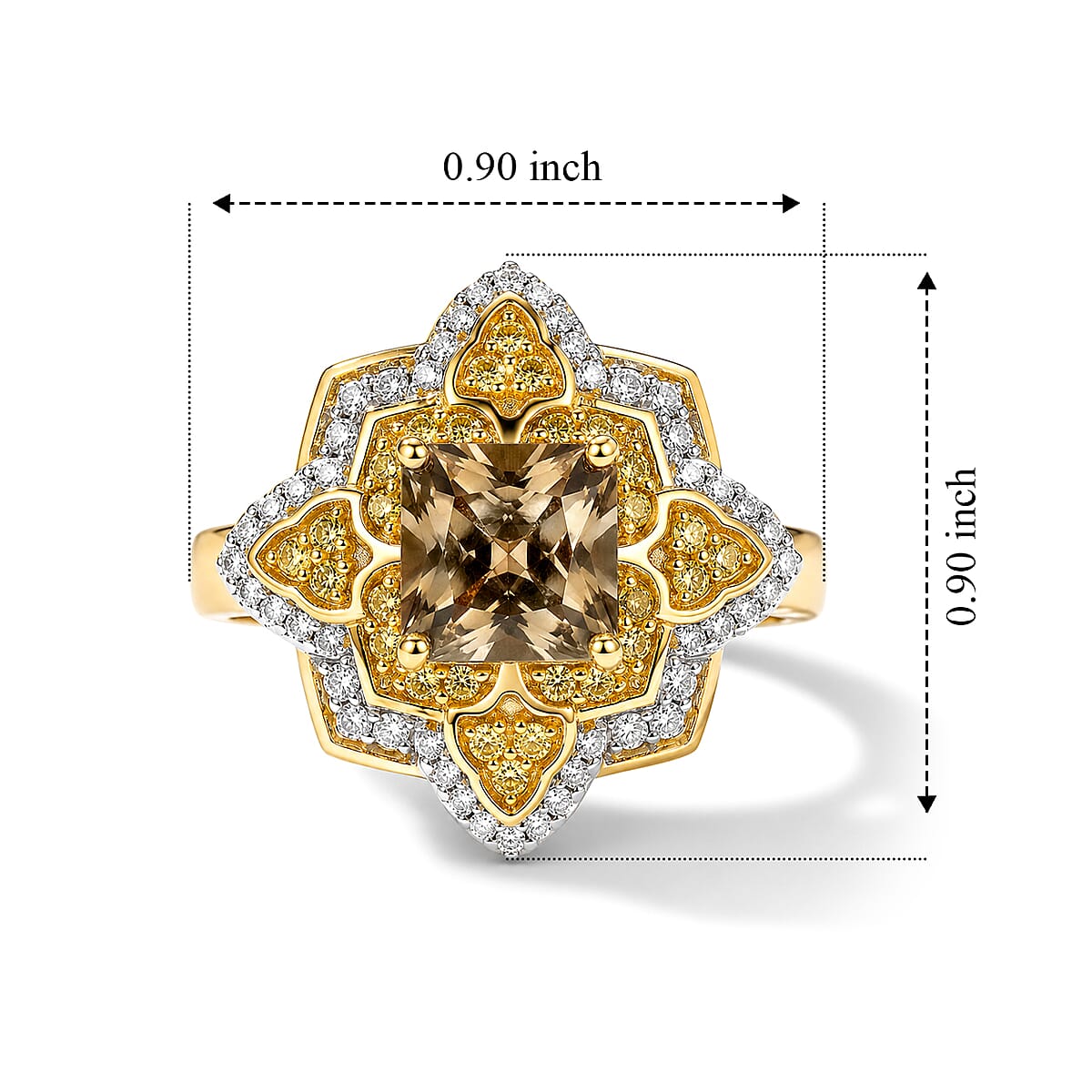 D'Joy AAA Turkizite and Multi Gemstone 2.30 ctw Luminious Bloom Ring in 18K Vermeil Yellow Gold Over Sterling Silver (Size 8.0) image number 3