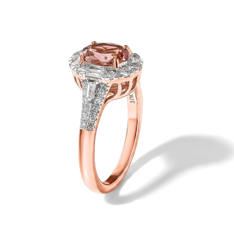 Certified and Appraised AAA Blush Tourmaline and Luxuriant Lab Grown Diamond G-H SI 2.00 ctw Ring in 10K Rose Gold (Size 5.0)