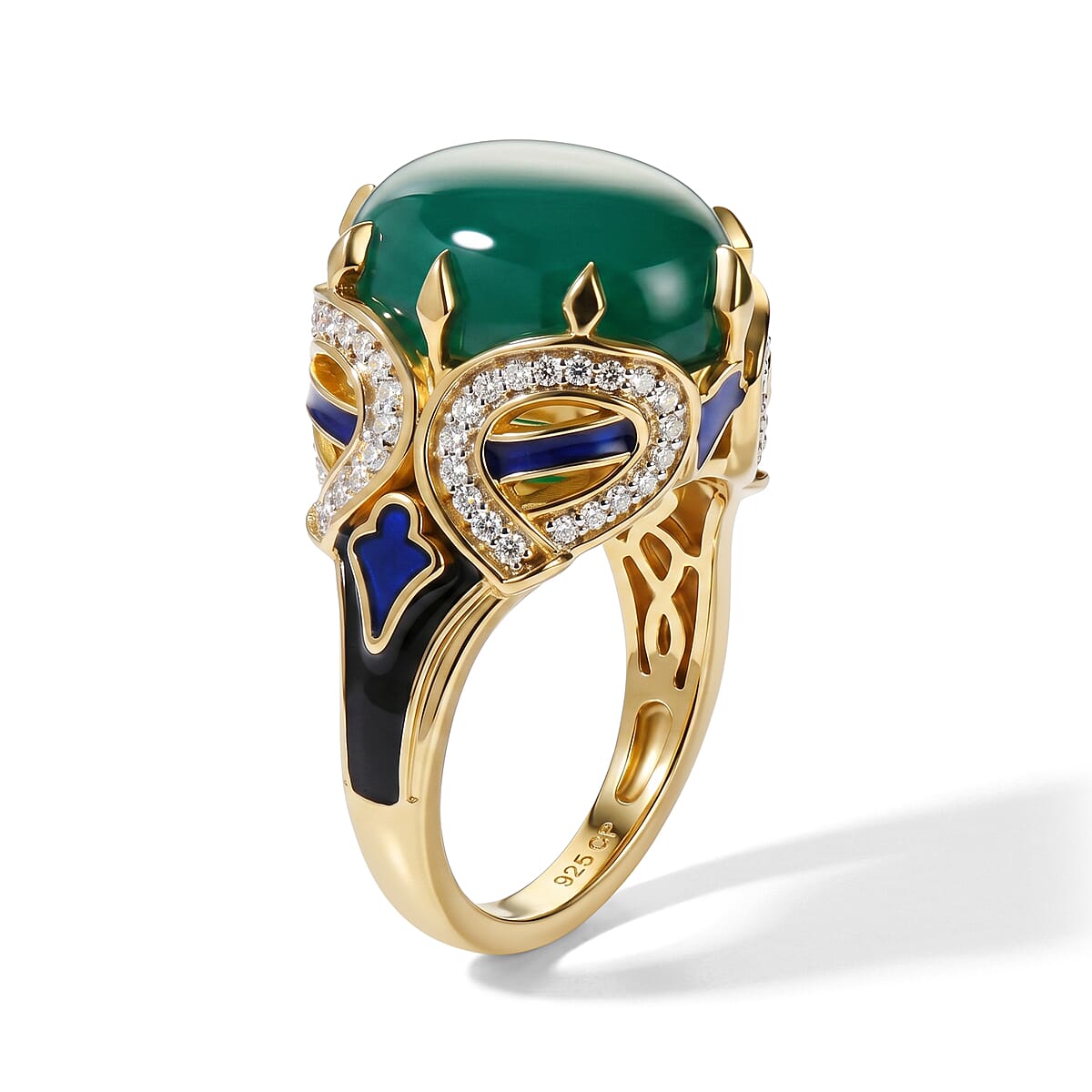 GP Verde Onyx and White Zircon 10.80 ctw Ring in 18K Vermeil Yellow Gold Over Sterling Silver (Size 10.0) image number 1