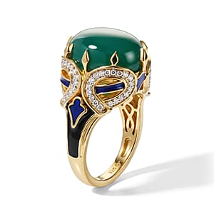 GP Verde Onyx and White Zircon 10.80 ctw Ring in 18K Vermeil Yellow Gold Over Sterling Silver (Size 10.0)