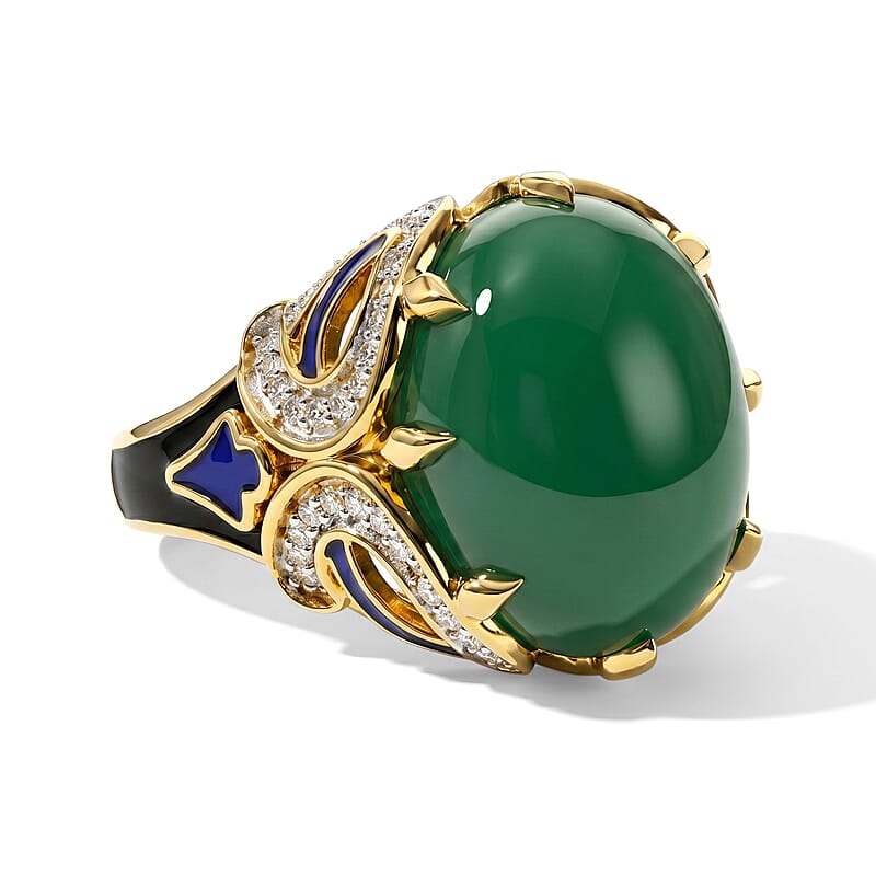 GP Verde Onyx and White Zircon 10.80 ctw Ring in 18K Vermeil Yellow Gold Over Sterling Silver (Size 6.0)