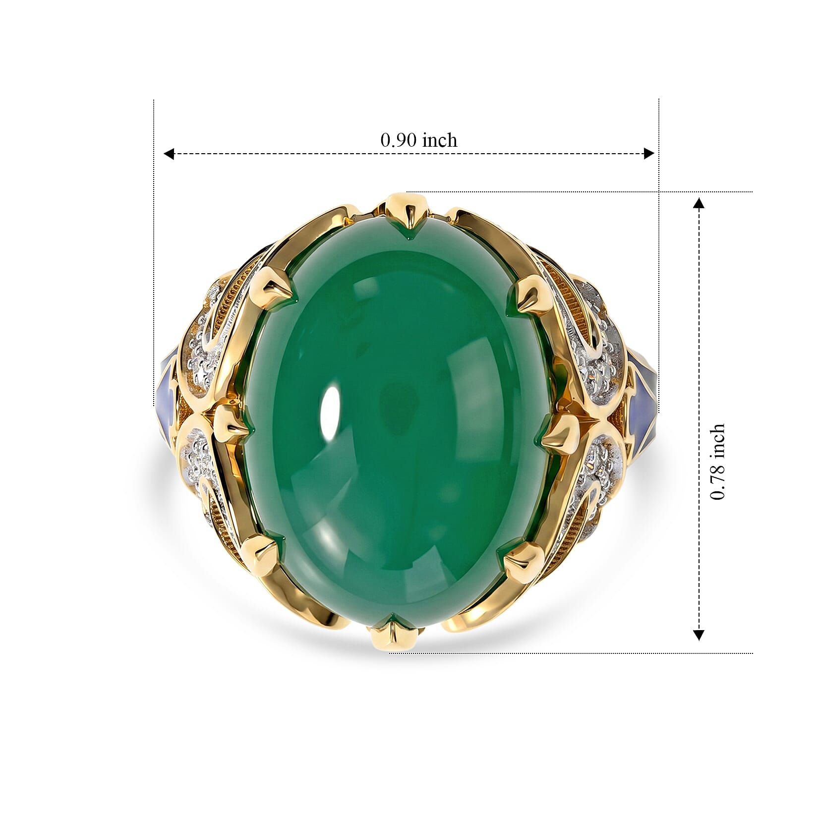 GP Verde Onyx and White Zircon 10.80 ctw Ring in 18K Vermeil Yellow Gold Over Sterling Silver (Size 6.0)