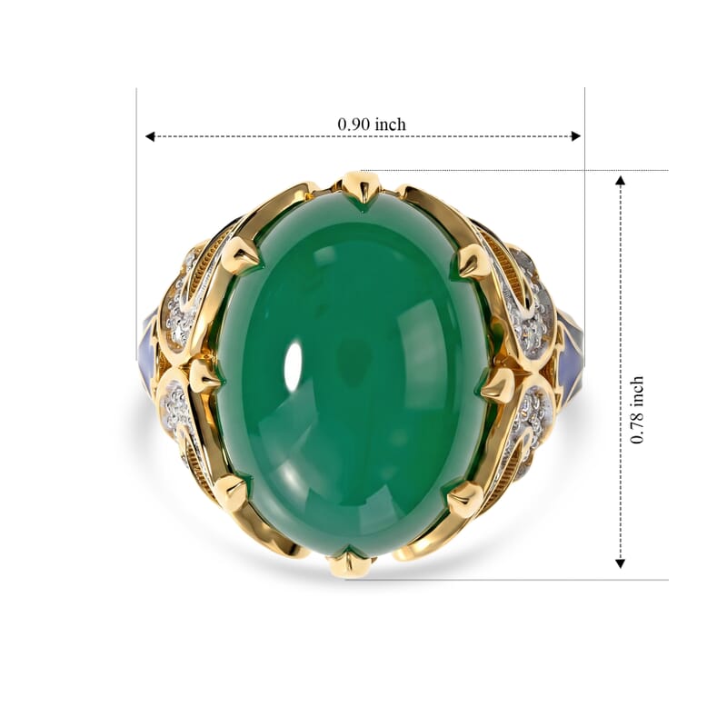 GP Verde Onyx and White Zircon 10.80 ctw Ring in 18K Vermeil Yellow Gold Over Sterling Silver (Size 6.0)