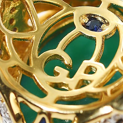 GP Verde Onyx and White Zircon 10.80 ctw Ring in 18K Vermeil Yellow Gold Over Sterling Silver (Size 6.0)