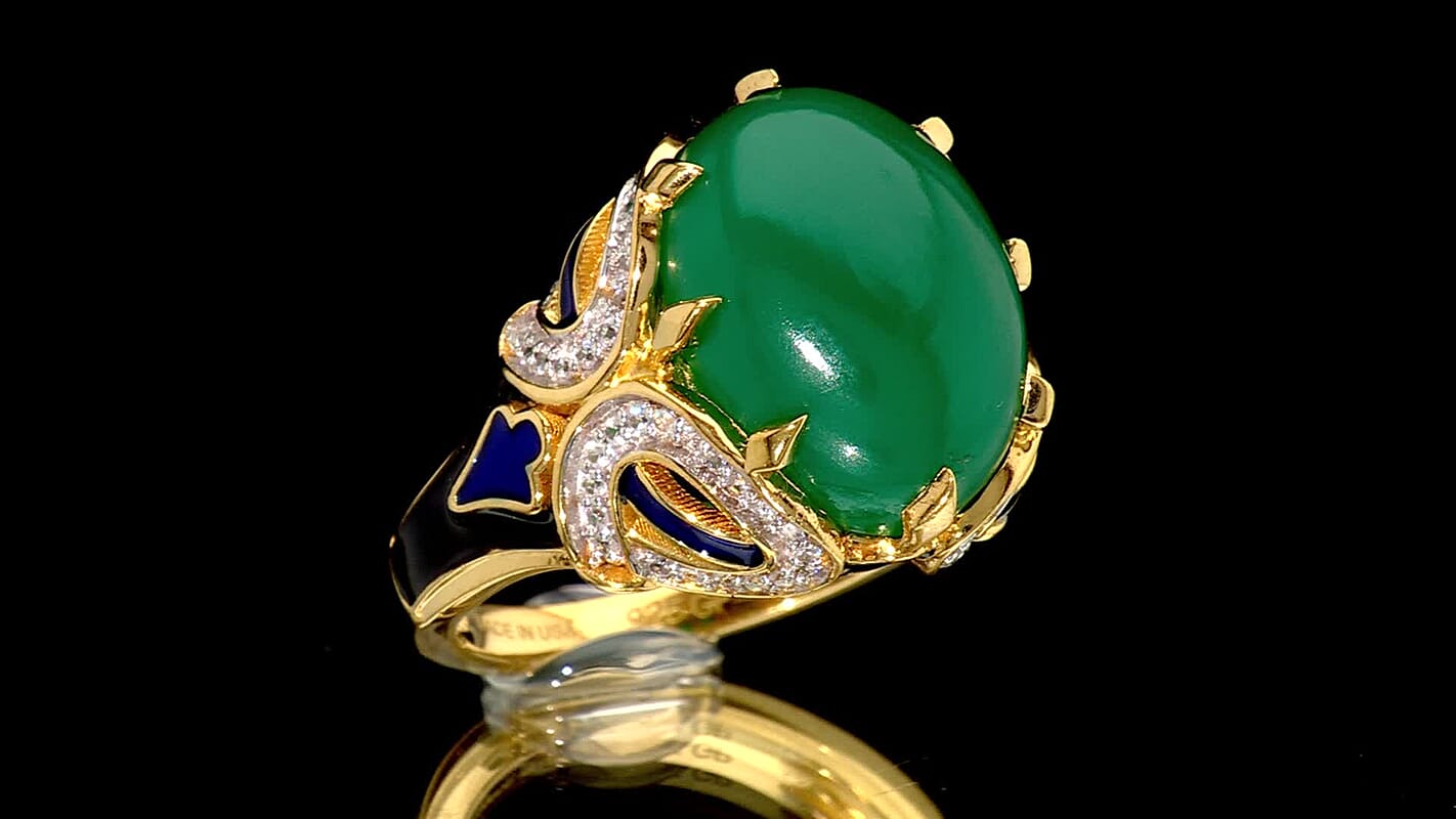 GP Royal Art Deco Collection Verde Onyx, White Zircon Ring in 18K Vermeil YG Over Sterling Silver (Size 10.0) 10.80 ctw
