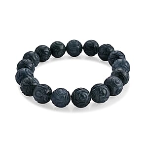 Natural Olmec Jadeite 200.00 ctw Carved Beaded Stretch Bracelet