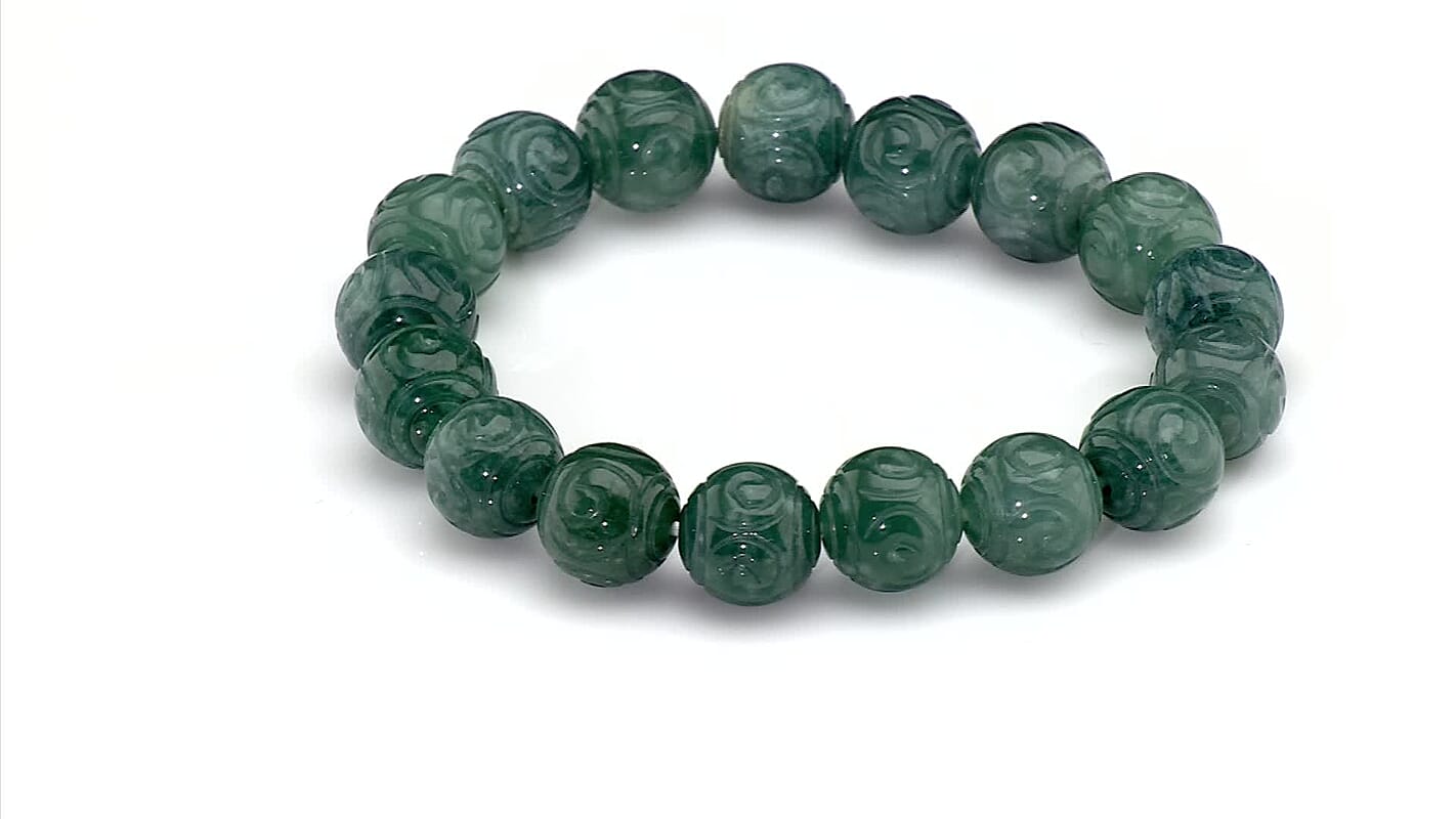 Natural Olmec Jadeite Carved Beaded Stretch Bracelet 200.00 ctw