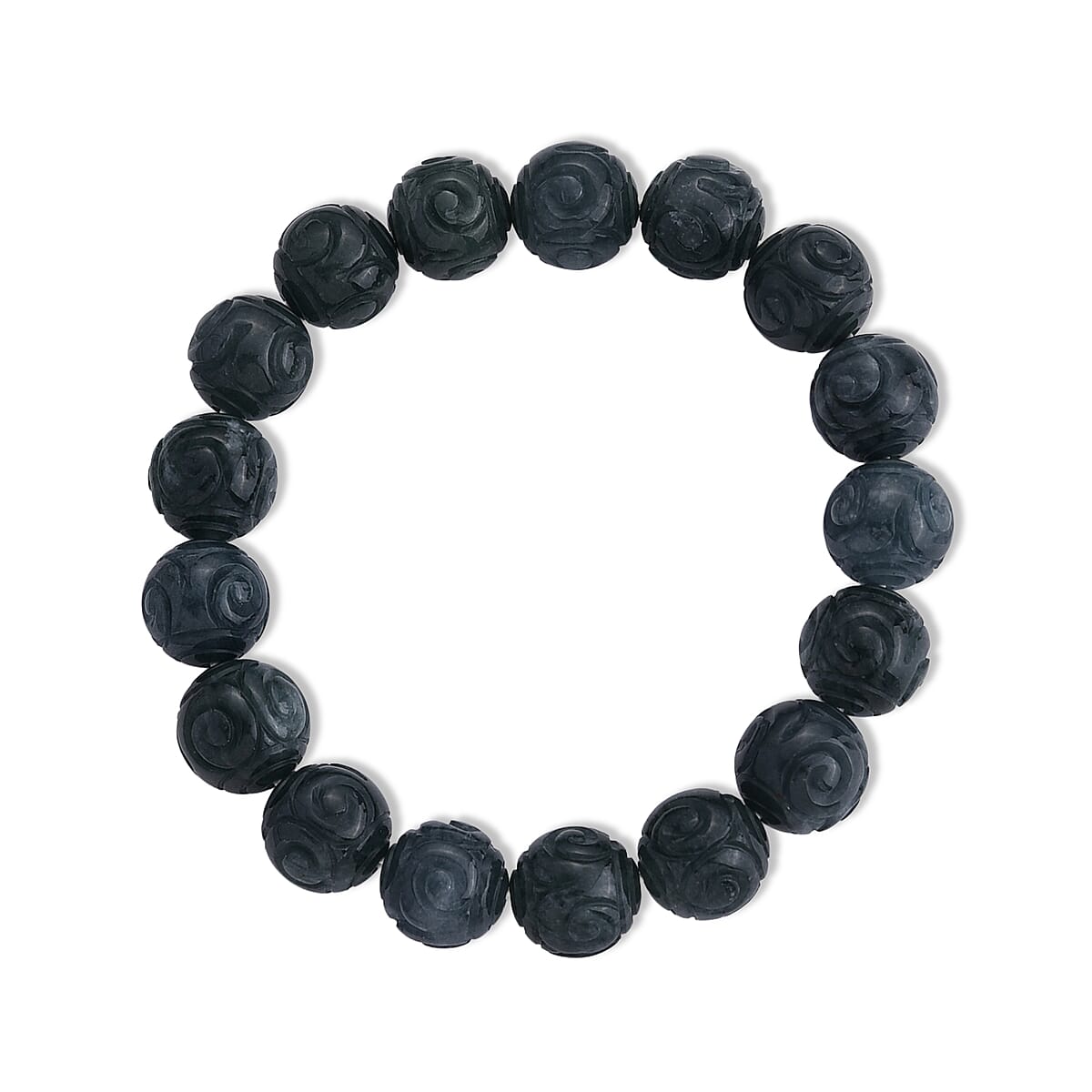 Natural Olmec Jadeite 200.00 ctw Carved Beaded Stretch Bracelet image number 2