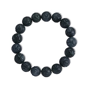 Natural Olmec Jadeite 200.00 ctw Carved Beaded Stretch Bracelet