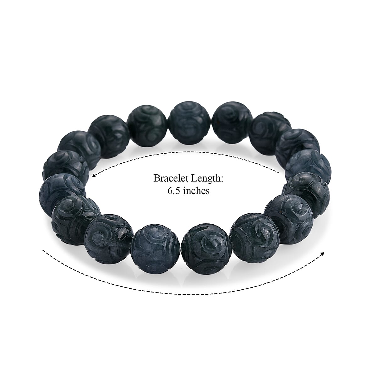 Natural Olmec Jadeite 200.00 ctw Carved Beaded Stretch Bracelet image number 3