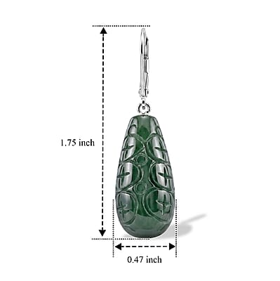 D'Joy Natural Olmec Jadeite 25.00 ctw Carved Drop Earrings in Rhodium Over Sterling Silver