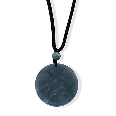24K Yellow Gold Dragon Natural Olmec Jadeite 35.00 ctw Black Cord Necklace (28 Inches)