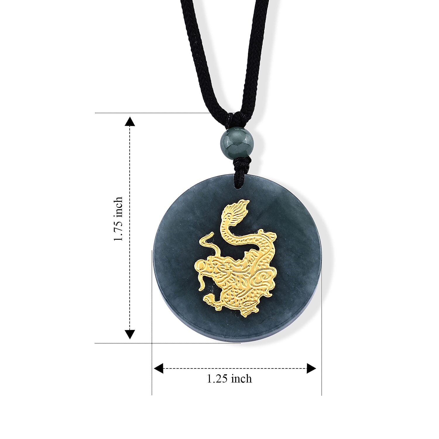 24K Yellow Gold Dragon Natural Olmec Jadeite 35.00 ctw Black Cord Necklace (28 Inches)