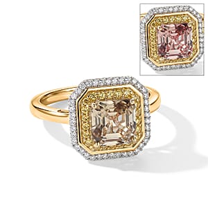 10K Yellow Gold Asscher Cut AAA Turkizite, Yellow Sapphire and Luxuriant Lab Grown Diamond (E-F, VS) (0.24 cts) Golden Glow Ring (Size 6.0) 3.00 ctw