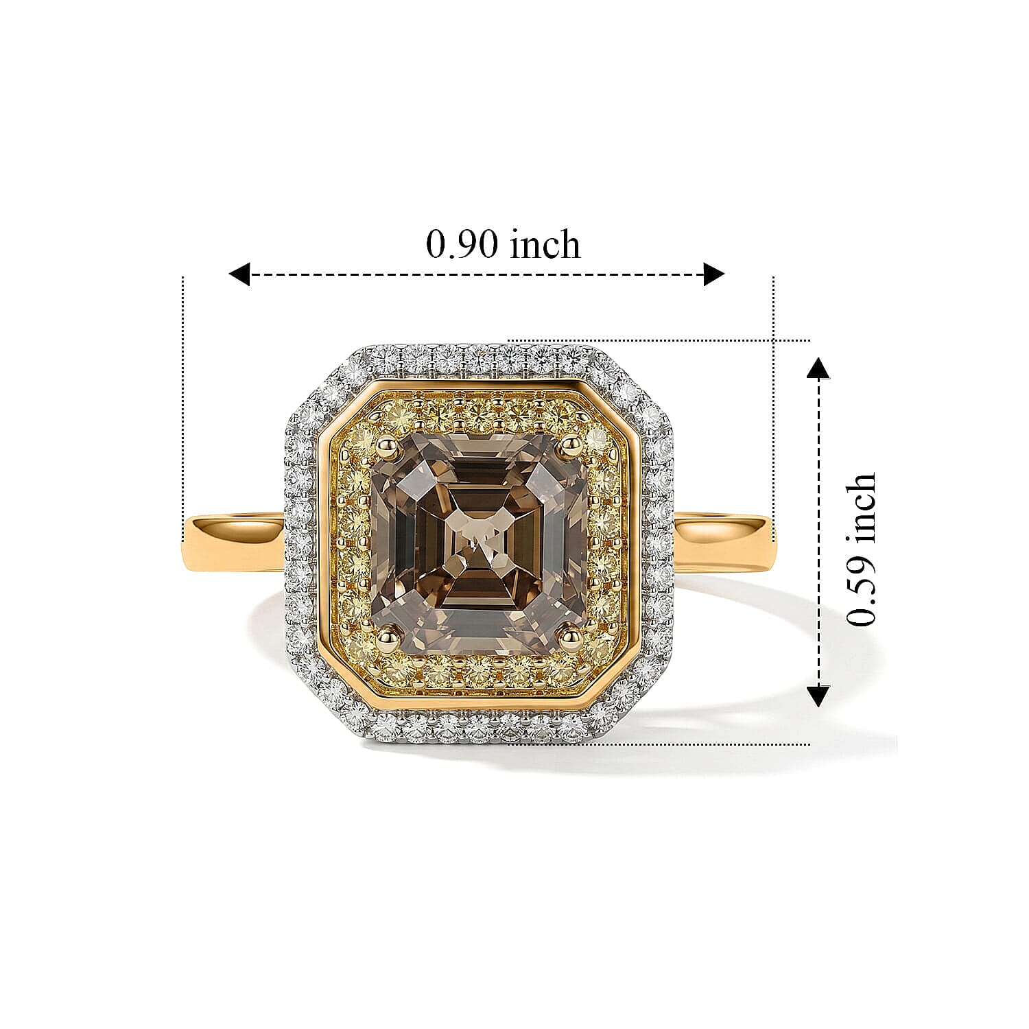 Asscher Cut AAA Turkizite, Yellow Sapphire and Luxuriant Lab Grown Diamond E-F VS 3.00 ctw Golden Glow Ring in 10K Yellow Gold (Size 6.0)