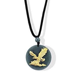 24K Yellow Gold Eagle Natural Olmec Jadeite 35.00 ctw Black Cord Necklace (28 Inches)