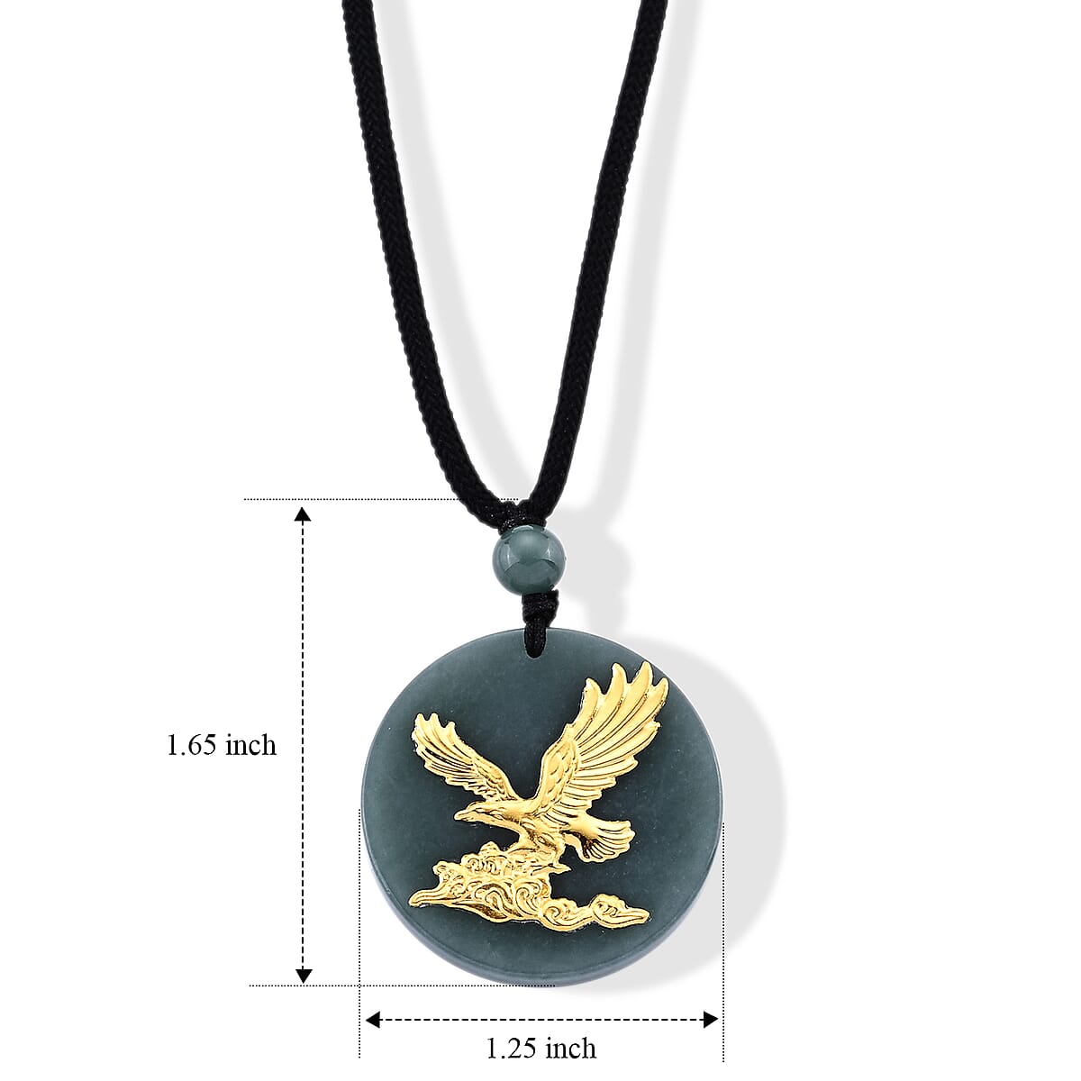 24K Yellow Gold Eagle Natural Olmec Jadeite 35.00 ctw Black Cord Necklace (28 Inches) image number 4