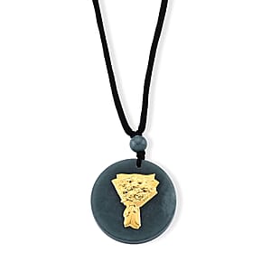 24K Yellow Gold Rose Bouquet Natural Olmec Jadeite 35.00 ctw Black Cord Necklace (28 Inches)