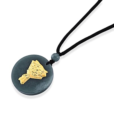 24K Yellow Gold Rose Bouquet Natural Olmec Jadeite 35.00 ctw Black Cord Necklace (28 Inches)