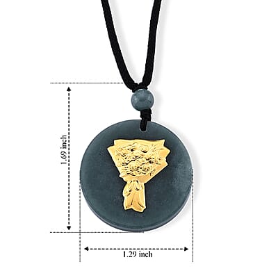 24K Yellow Gold Rose Bouquet Natural Olmec Jadeite 35.00 ctw Black Cord Necklace (28 Inches)