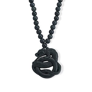 D'Joy Natural Olmec Jadeite 430.00 ctw Carved Dragon Pendant with Beaded Necklace (18-20 Inches) in Rhodium Over Sterling Silver