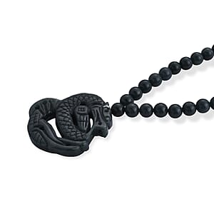 D'Joy Natural Olmec Jadeite 430.00 ctw Carved Dragon Pendant with Beaded Necklace (18-20 Inches) in Rhodium Over Sterling Silver
