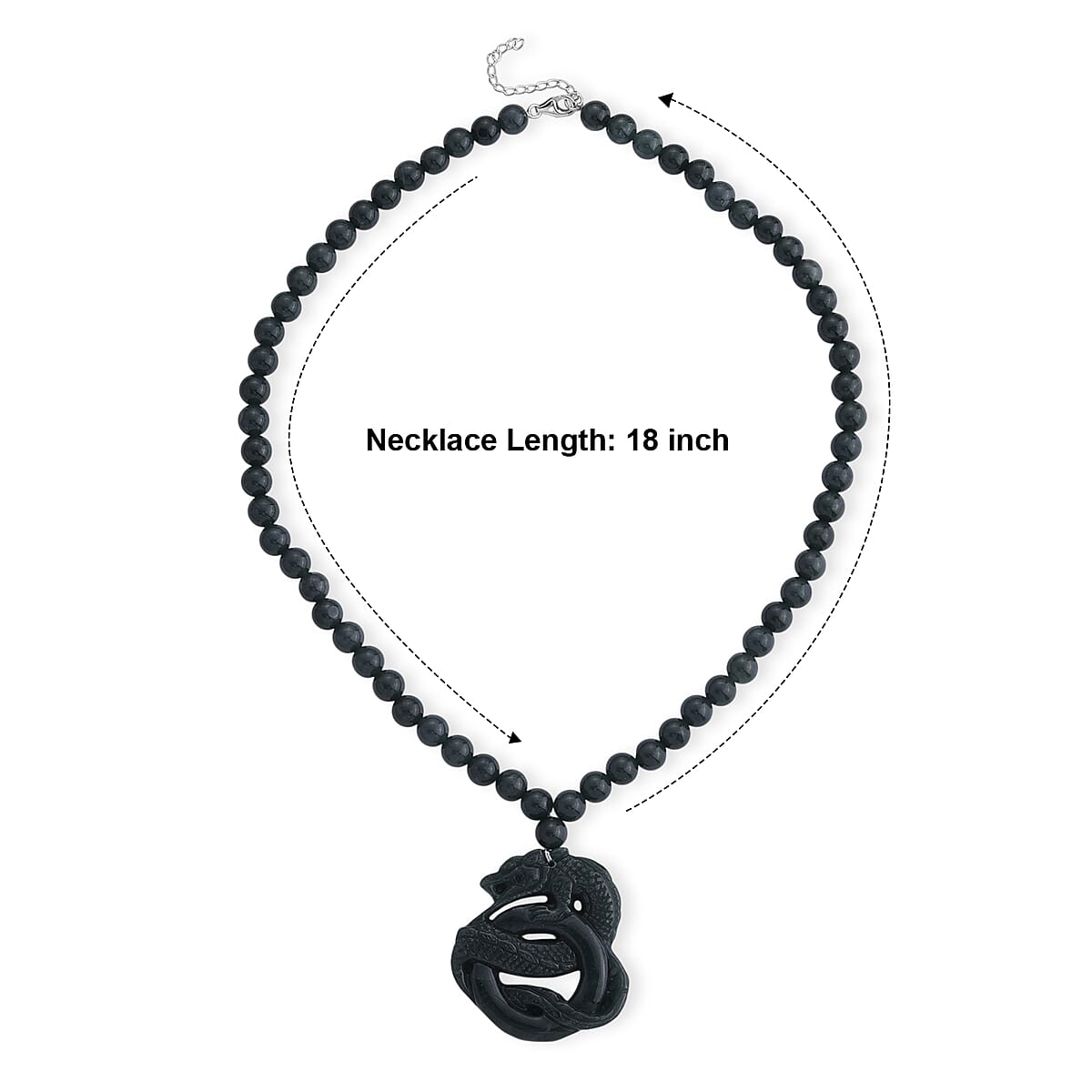 D'Joy Natural Olmec Jadeite 430.00 ctw Carved Dragon Pendant with Beaded Necklace (18-20 Inches) in Rhodium Over Sterling Silver image number 5