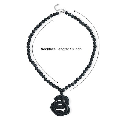 D'Joy Natural Olmec Jadeite 430.00 ctw Carved Dragon Pendant with Beaded Necklace (18-20 Inches) in Rhodium Over Sterling Silver