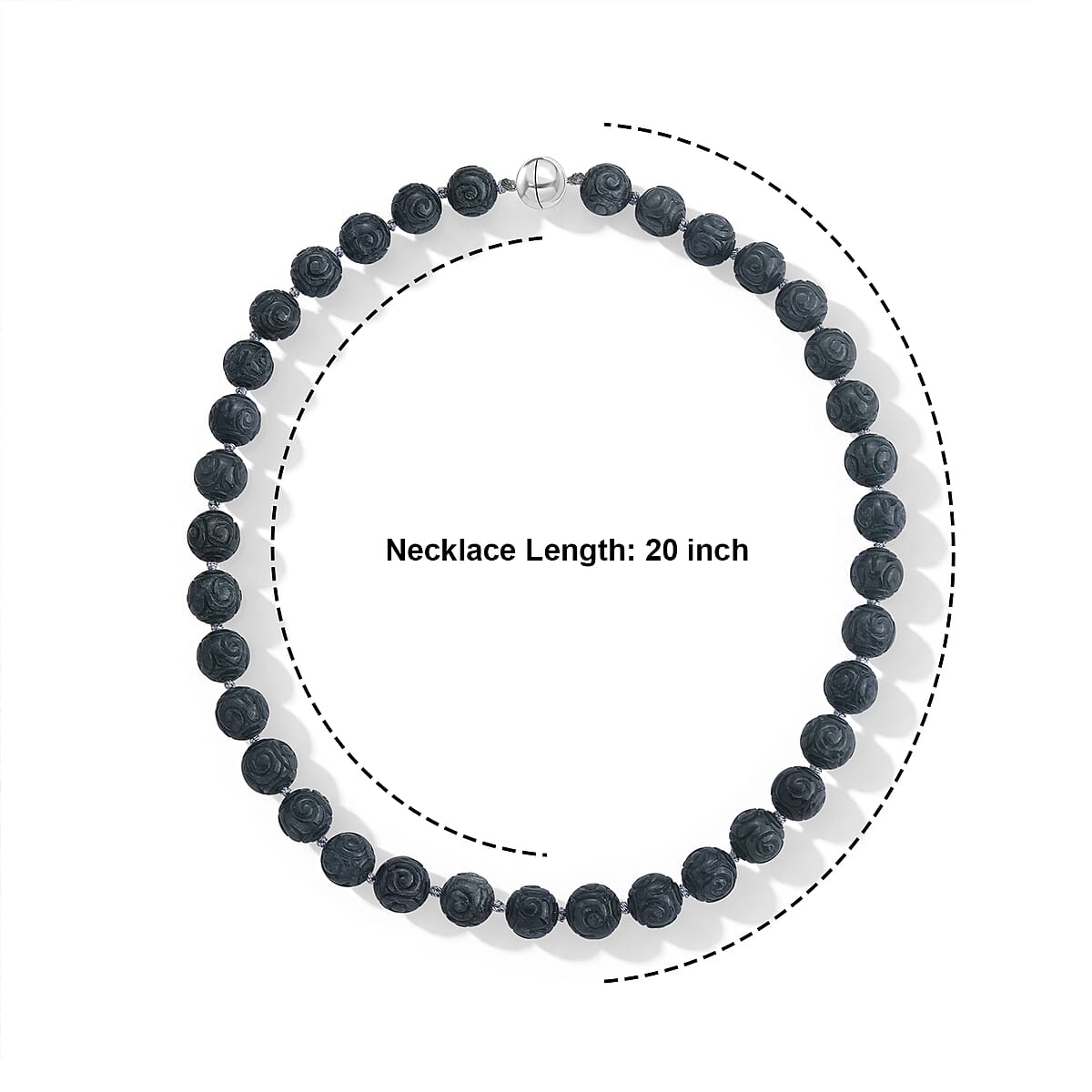 D'Joy Natural Olmec Jadeite 480.00 ctw Carved Beaded Necklace (20 Inches) in Rhodium Over Sterling Silver image number 2