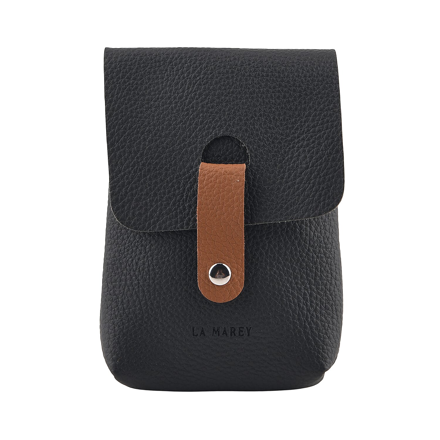 La Marey Black Genuine Leather Embossed Brand Crossbody Wallet
