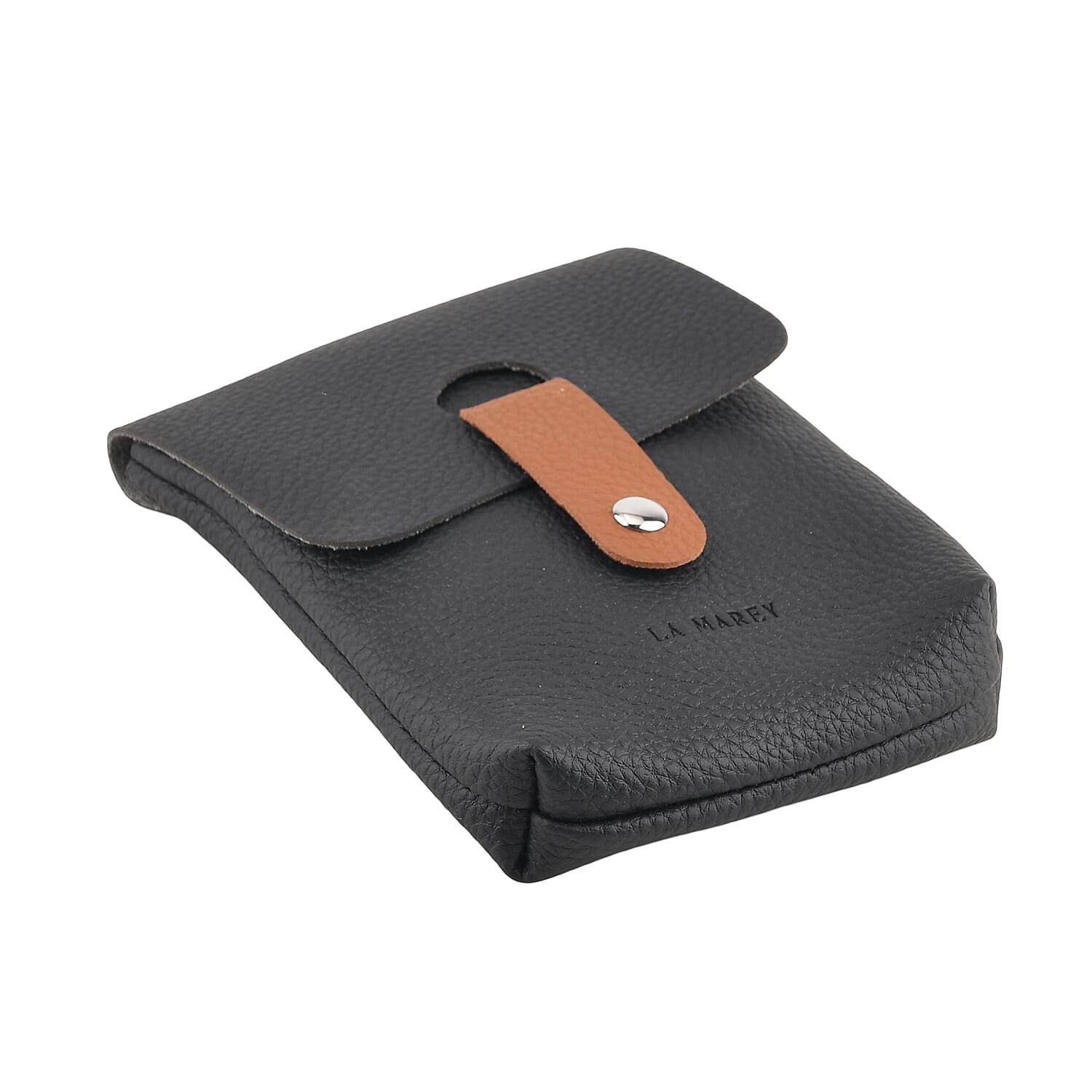 La Marey Black Genuine Leather Embossed Brand Crossbody Wallet