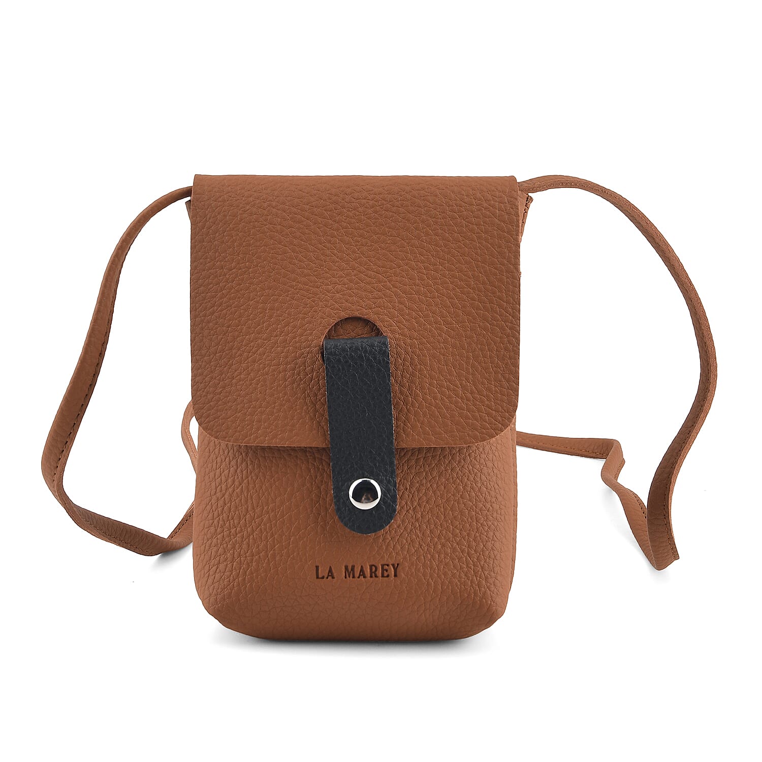 La Marey Brown Genuine Leather Embossed Brand Crossbody Wallet