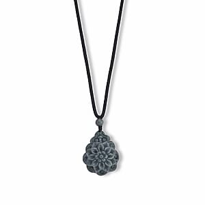 Natural Olmec Jadeite 75.00 ctw Carved Rose Flower Pendant with Black Cord Necklace (26-28 Inches)