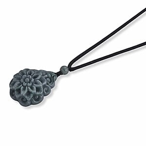 Natural Olmec Jadeite 75.00 ctw Carved Rose Flower Pendant with Black Cord Necklace (26-28 Inches)