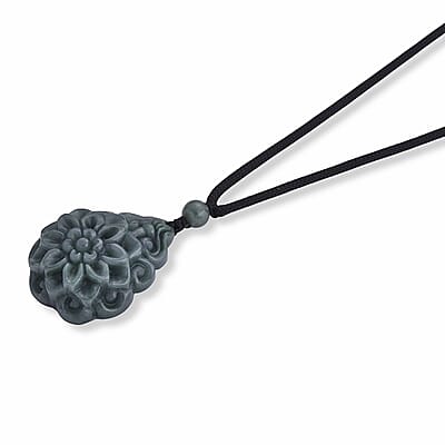 Natural Olmec Jadeite 75.00 ctw Carved Rose Flower Pendant with Black Cord Necklace (26-28 Inches)