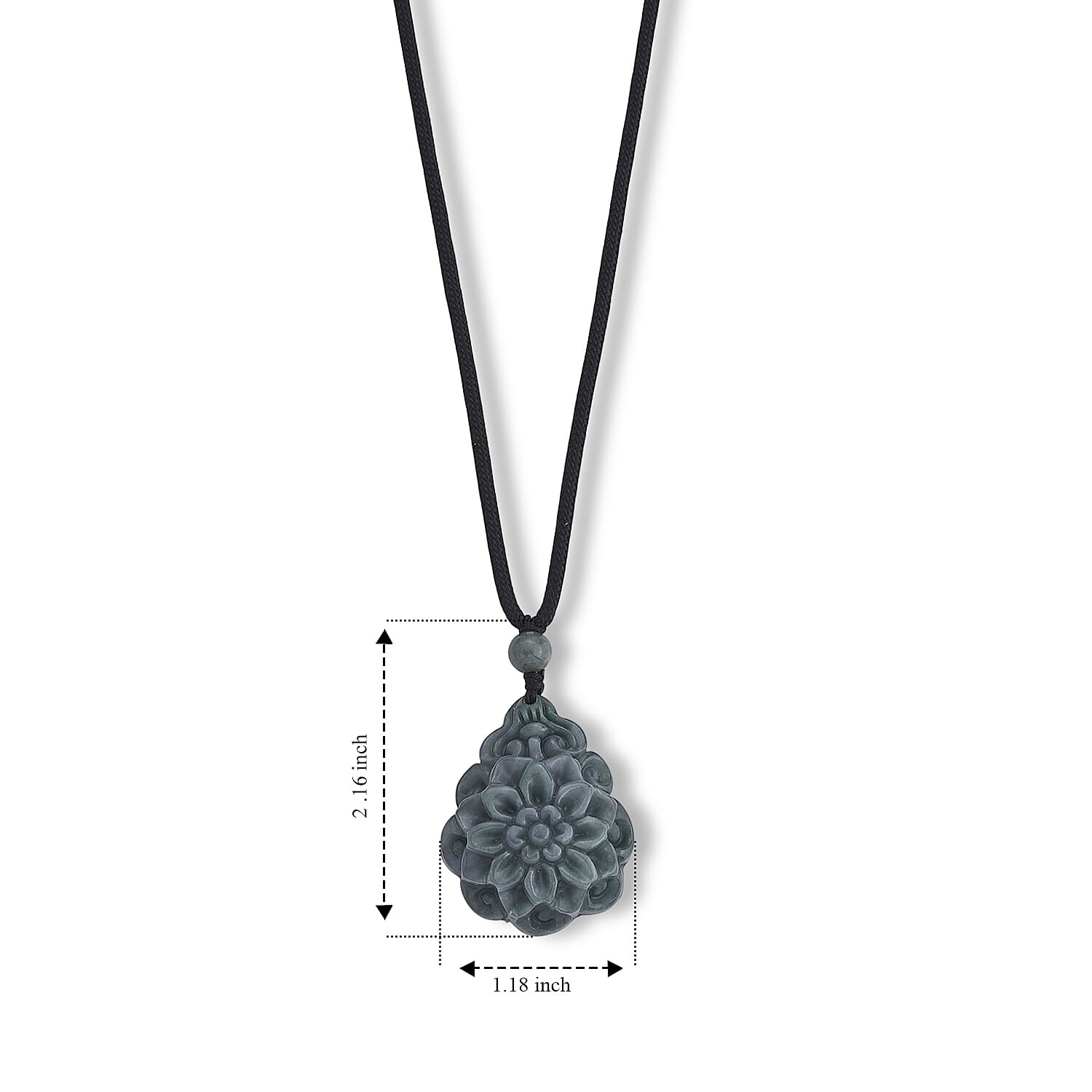 Natural Olmec Jadeite 75.00 ctw Carved Rose Flower Pendant with Black Cord Necklace (26-28 Inches)