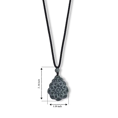 Natural Olmec Jadeite 75.00 ctw Carved Rose Flower Pendant with Black Cord Necklace (26-28 Inches)