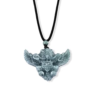 Natural Olmec Jadeite 65.00 ctw Carved Lucky Bat Pendant with Black Cord Necklace (26-28 Inches)