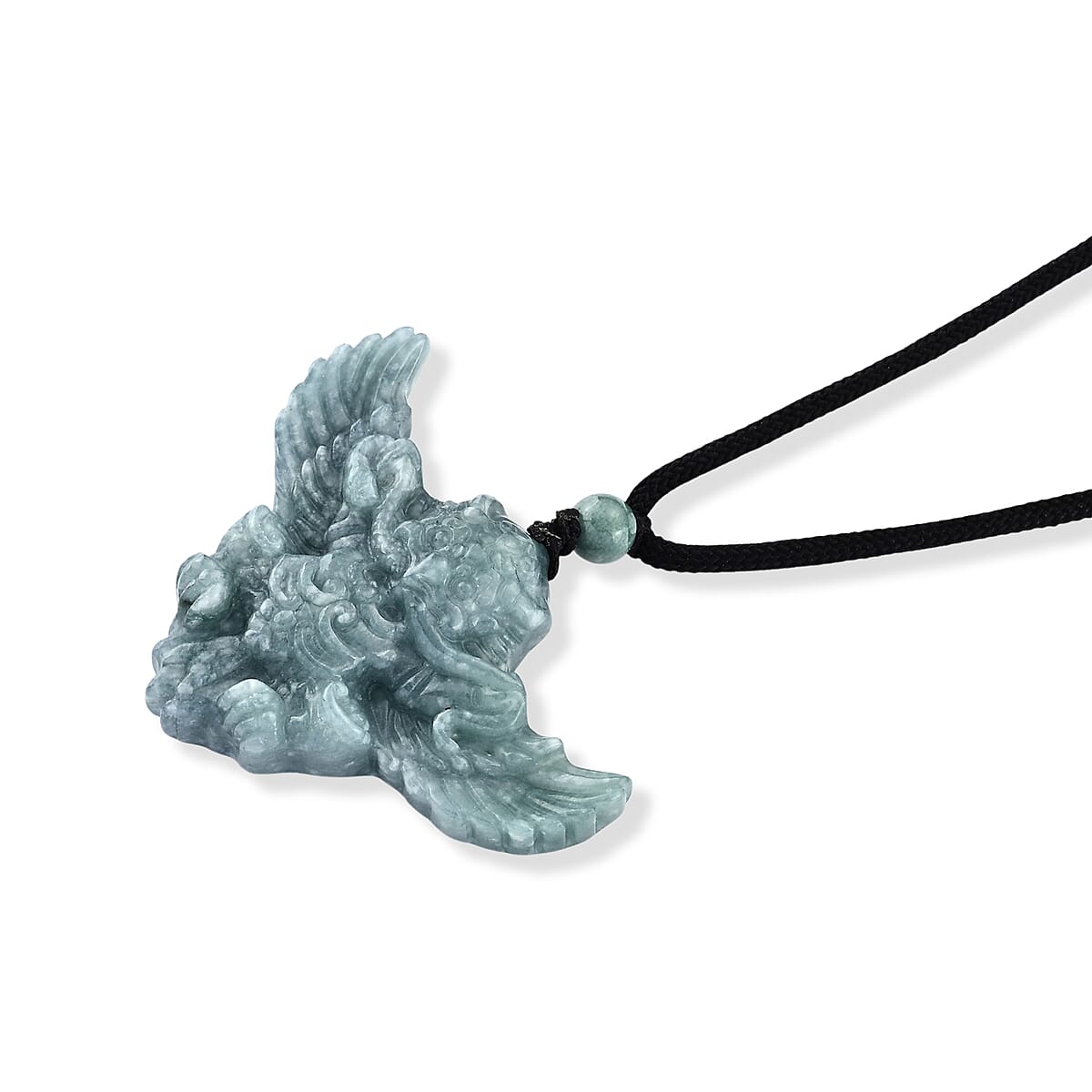 Natural Olmec Jadeite 65.00 ctw Carved Lucky Bat Pendant with Black Cord Necklace (26-28 Inches) image number 3