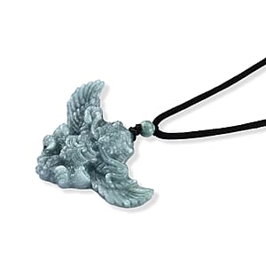 Natural Olmec Jadeite 65.00 ctw Carved Lucky Bat Pendant with Black Cord Necklace (26-28 Inches)