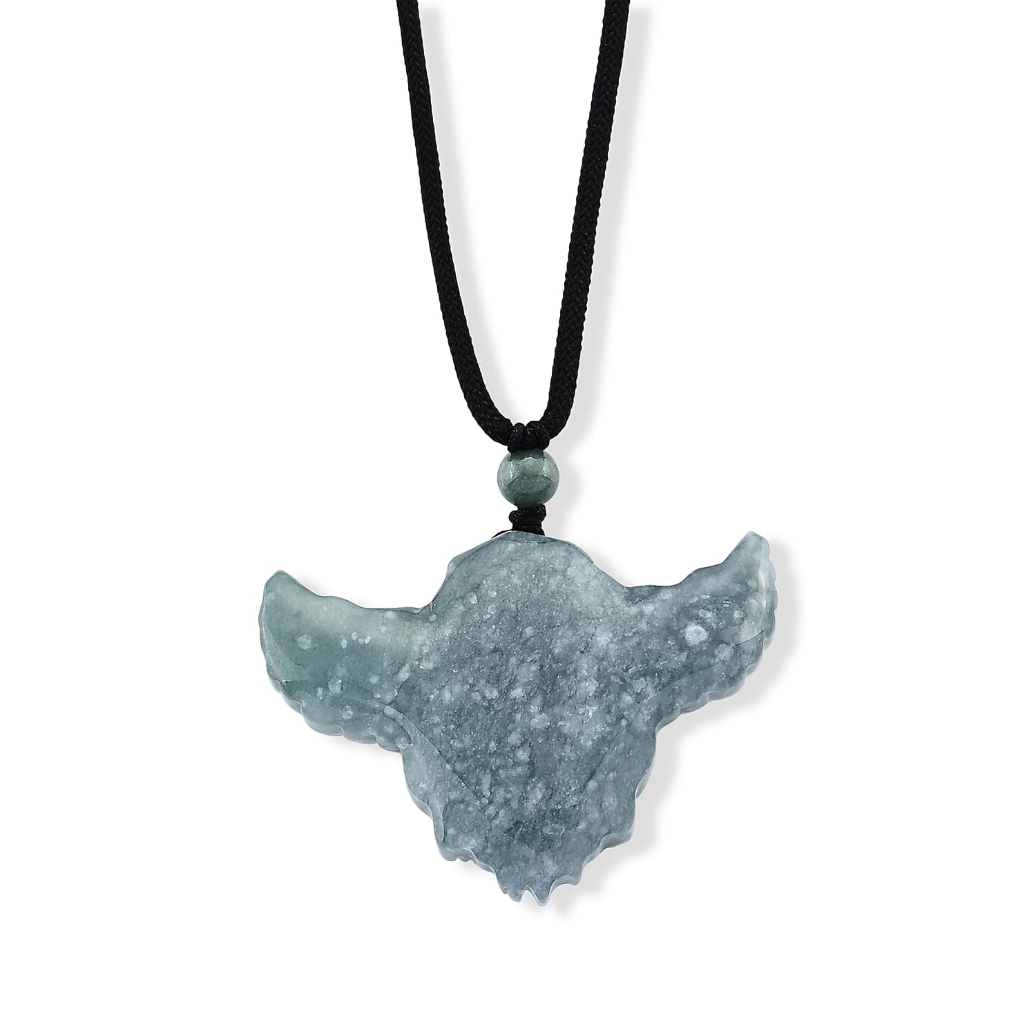 Natural Olmec Jadeite 65.00 ctw Carved Lucky Bat Pendant with Black Cord Necklace (26-28 Inches)