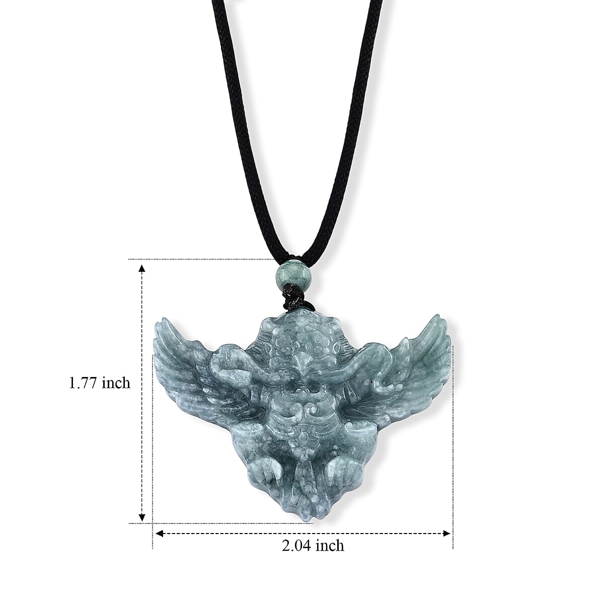 Natural Olmec Jadeite 65.00 ctw Carved Lucky Bat Pendant with Black Cord Necklace (26-28 Inches) image number 6