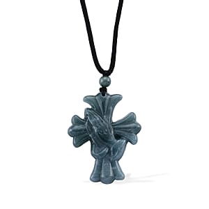 Natural Olmec Jadeite 65.00 ctw Carved Faith Line Cross Pendant with Black Cord Necklace (26-28 Inches)