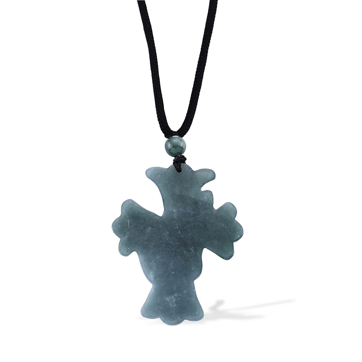 Natural Olmec Jadeite 65.00 ctw Carved Faith Line Cross Pendant with Black Cord Necklace (26-28 Inches) image number 2