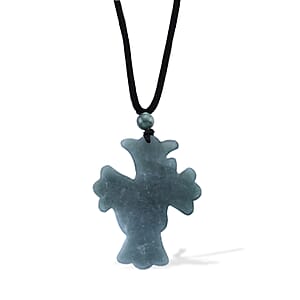 Natural Olmec Jadeite 65.00 ctw Carved Faith Line Cross Pendant with Black Cord Necklace (26-28 Inches)
