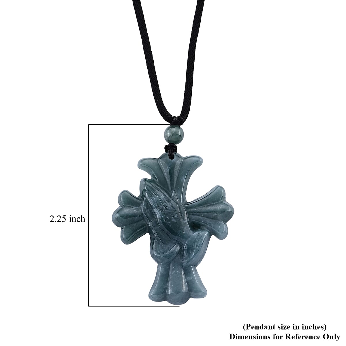 Natural Olmec Jadeite 65.00 ctw Carved Faith Line Cross Pendant with Black Cord Necklace (26-28 Inches) image number 4