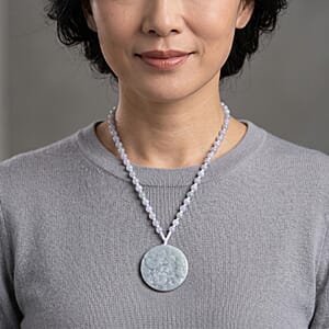 Natural Jade 230.00 ctw Carved Phoenix Rebirth Pendant with Beaded Necklace (26 Inches) in Sterling Silver